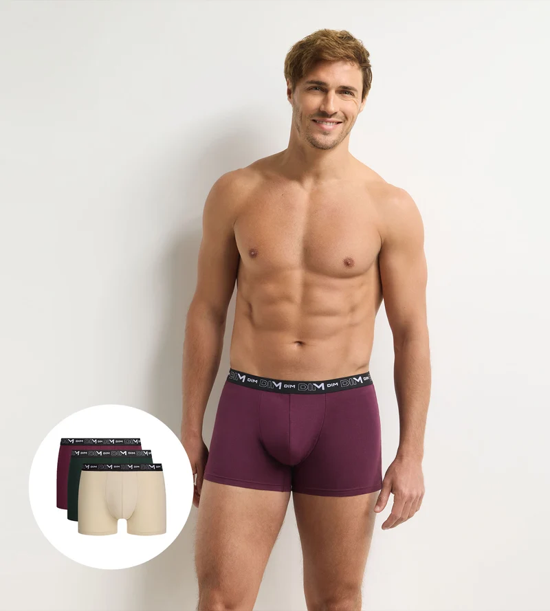Lot de 3 boxers homme figue, vert foncé, écru Coton Stretch
