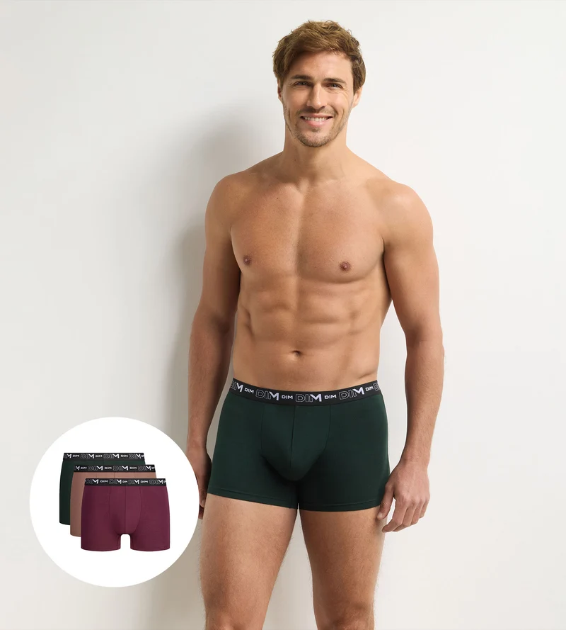 Lot de 3 boxers homme vert foncé, caramel, figue Coton Stretch
