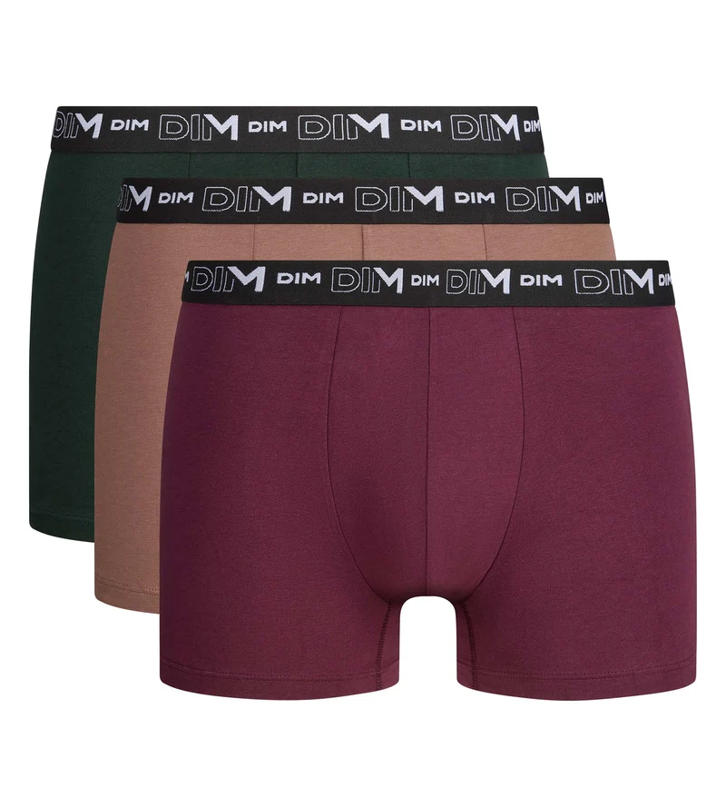 Lot de 3 boxers homme vert foncé, caramel, figue Coton Stretch