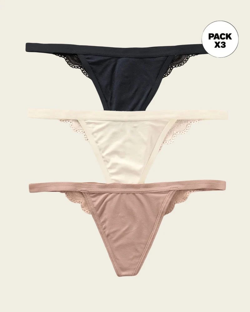 Pack de 3 strings brésiliens avec dentelle