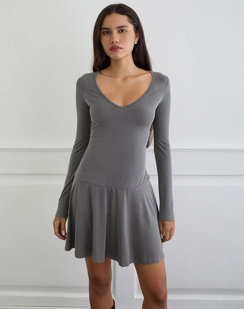 Mini robe à manches longues Yauri en cupro gris