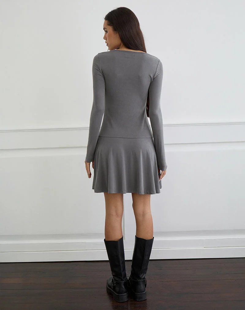 Mini robe à manches longues Yauri en cupro gris