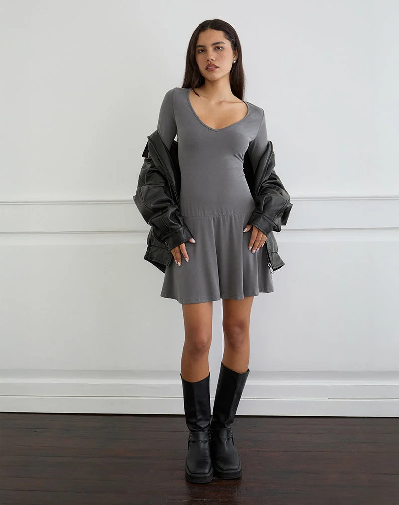 Mini robe à manches longues Yauri en cupro gris