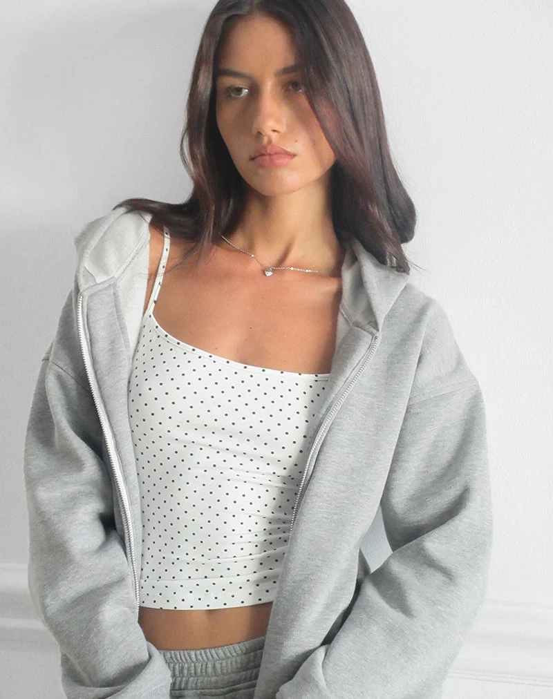 Solay Cami Top in White with Black Micro Polka Print