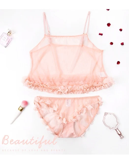 Sexy Woman Sleepwear Sling Transparent Sweet Round Neck Lace Flower Pajamas Suit Underwear Set Pajamas for Women Sexy Lingerie
