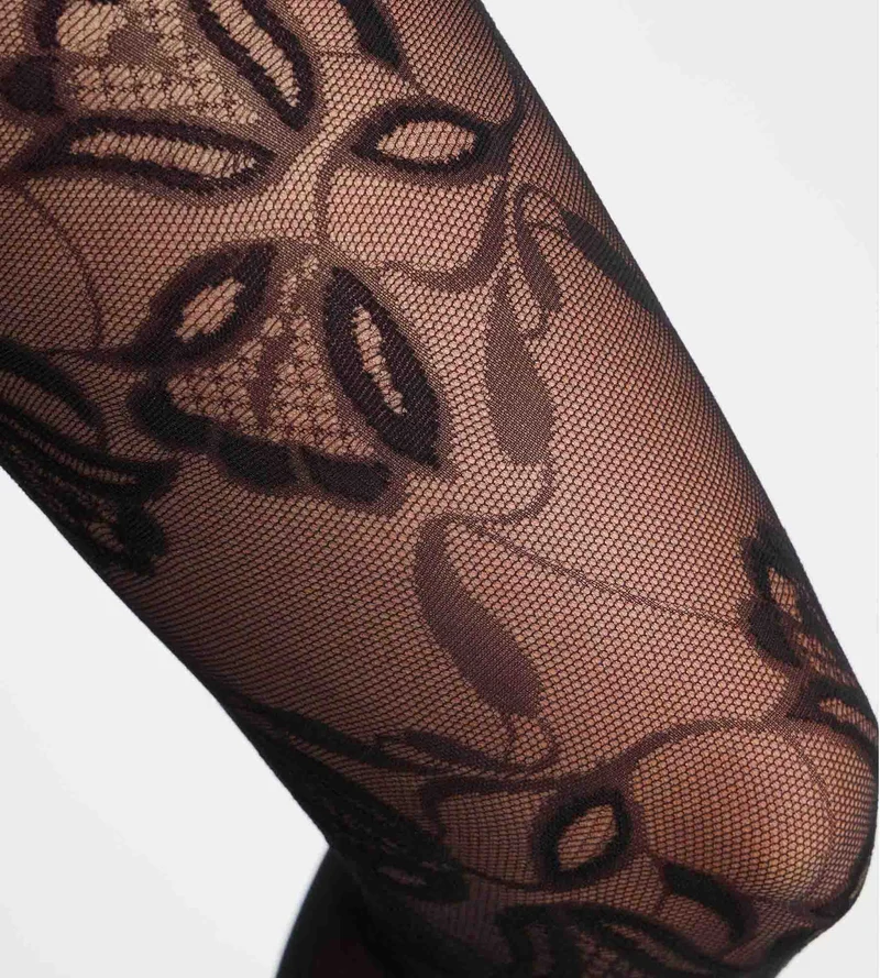 Collant fantaisie motif floral Tulipe velours noir Style