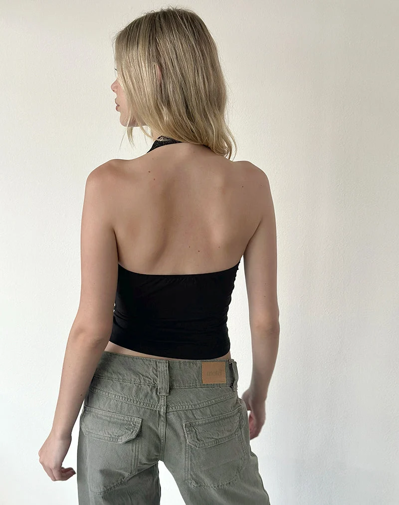 Jugo Halterneck Top in Black with Eyelets (Top dos nu en noir avec œillets)