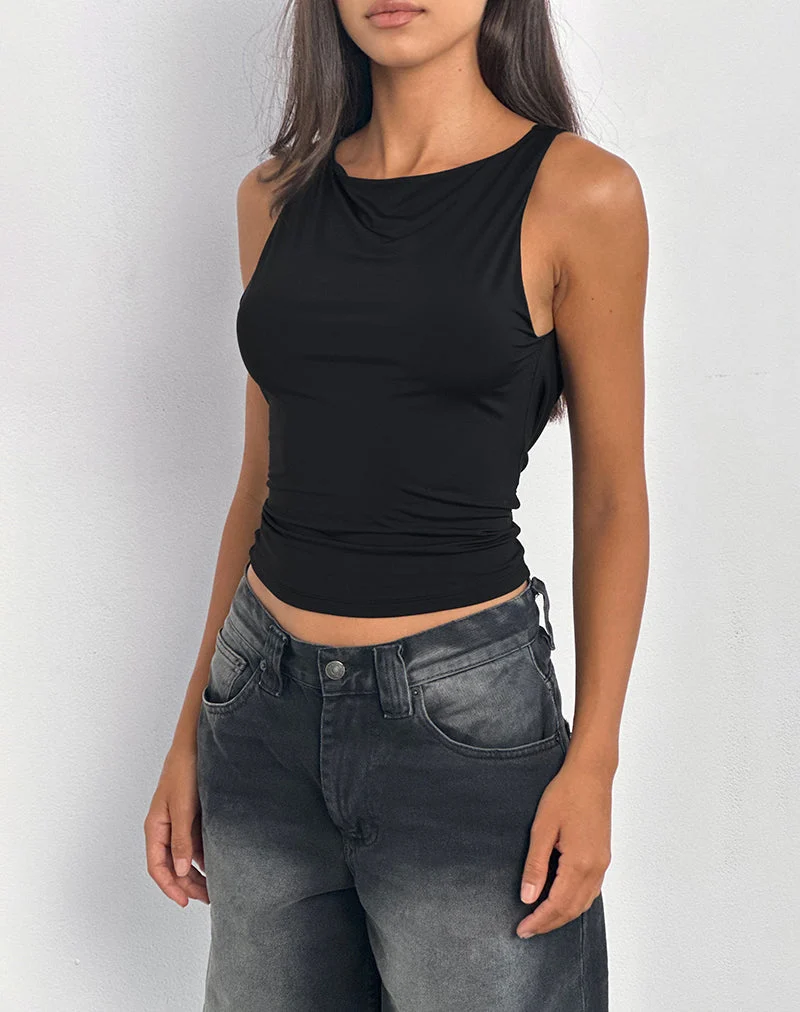 Chuya Cowl Back Top in Slinky Black