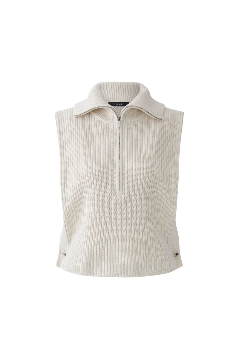 Pull sans manches à col demi-zippé