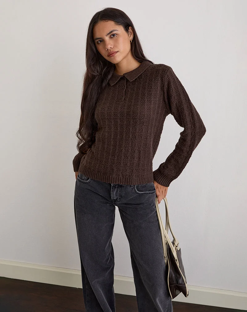 Pull en tricot Dalina à carreaux marron