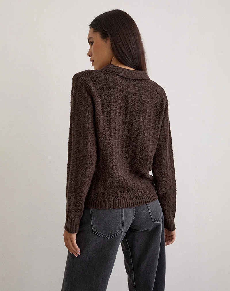 Pull en tricot Dalina à carreaux marron