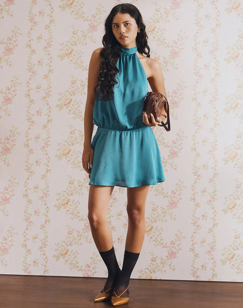 Mini robe Davina en satin rayé Teal