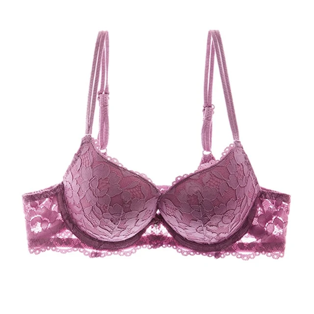 Brand Hot Sexy Push Up Bra Deep V Brassiere Thick Cotton Women Underwear Lace Purple Embroidery Flowers Lingerie A B C Cup Bras