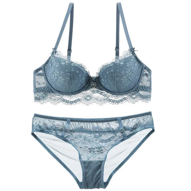 CINOON New plus size underwear Set Lace Sexy Push-up Bra And Panty Sets Comfortable Brassiere Embroidery Lace Gathered Lingerie