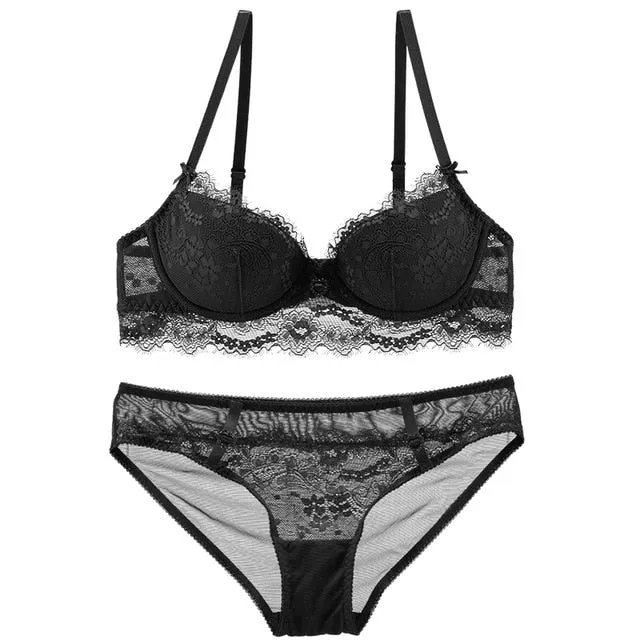 CINOON New plus size underwear Set Lace Sexy Push-up Bra And Panty Sets Comfortable Brassiere Embroidery Lace Gathered Lingerie