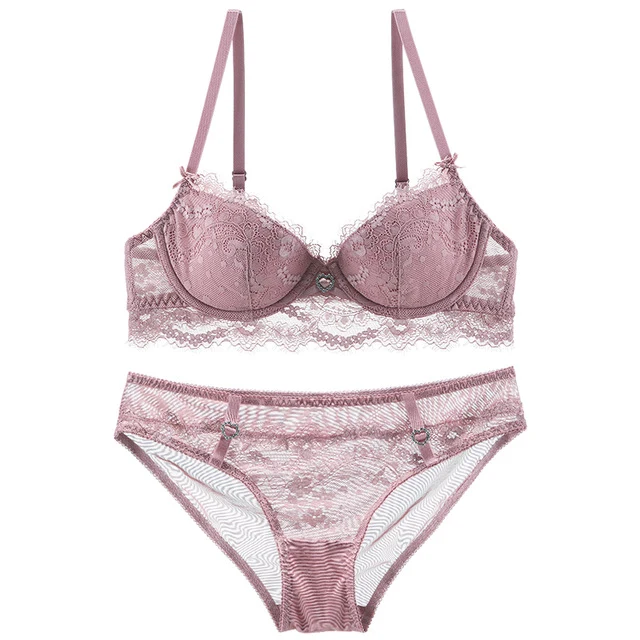 CINOON New plus size underwear Set Lace Sexy Push-up Bra And Panty Sets Comfortable Brassiere Embroidery Lace Gathered Lingerie