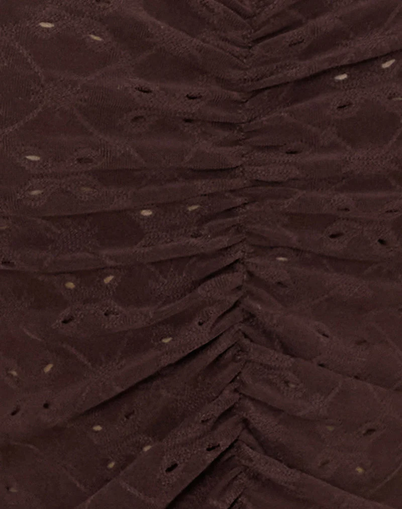 Top froncé Flonne en broderie stretch marron