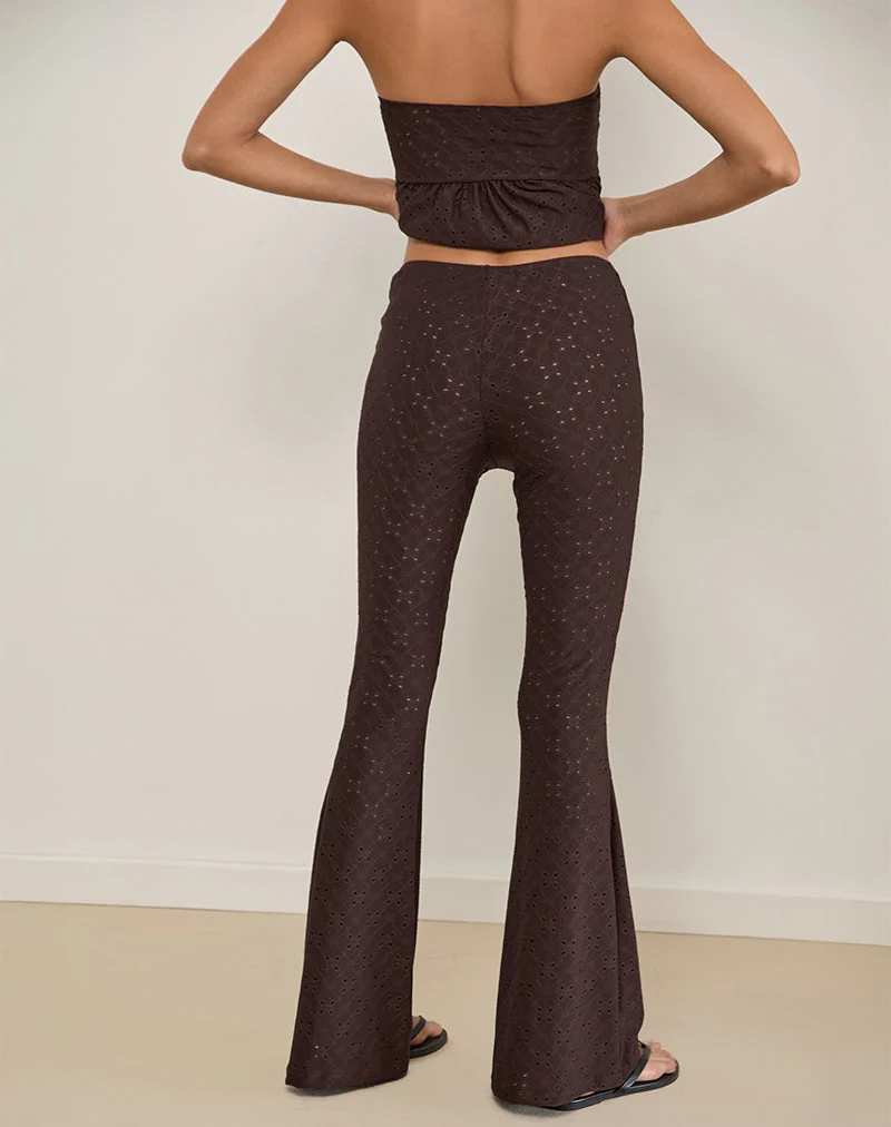 Pantalon évasé Dan Tie Front en broderie marron