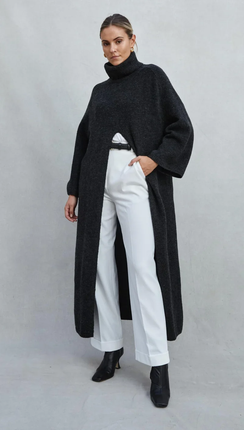 Robe-pull longue à fente centrale Vivienne