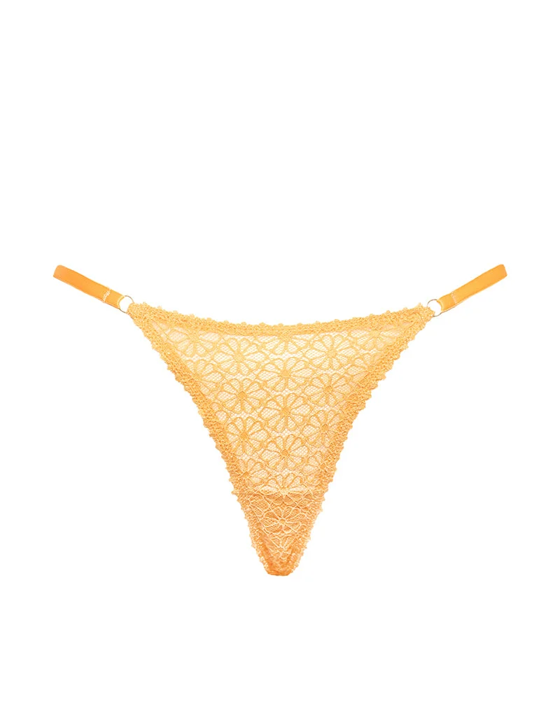 String Uras en dentelle florale tonale orange avec bordure