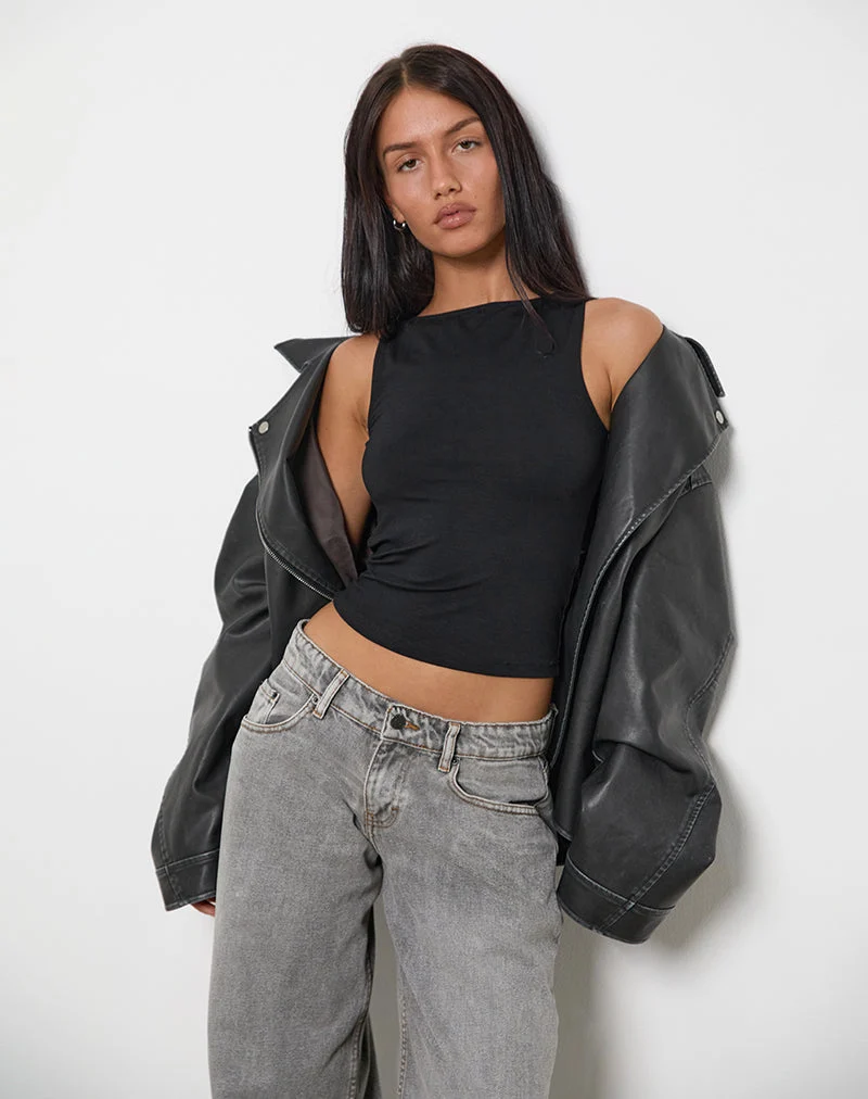 Rocio High Neck Backless Tank Top in Black (Débardeur dos nu à col montant)