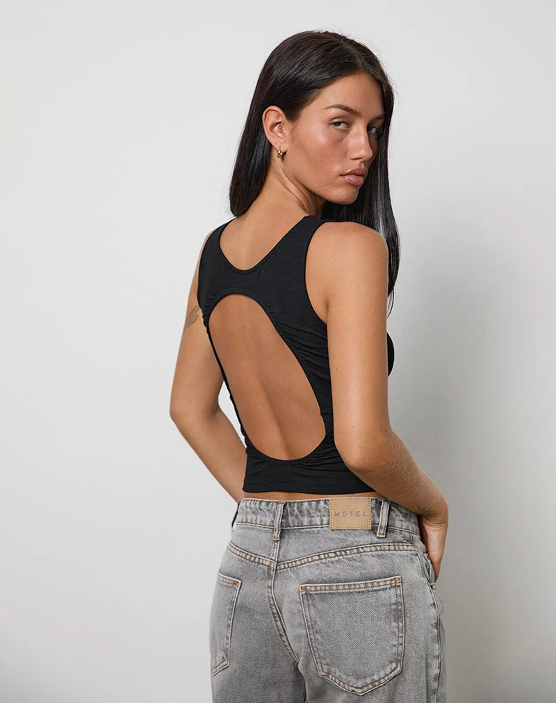 Rocio High Neck Backless Tank Top in Black (Débardeur dos nu à col montant)