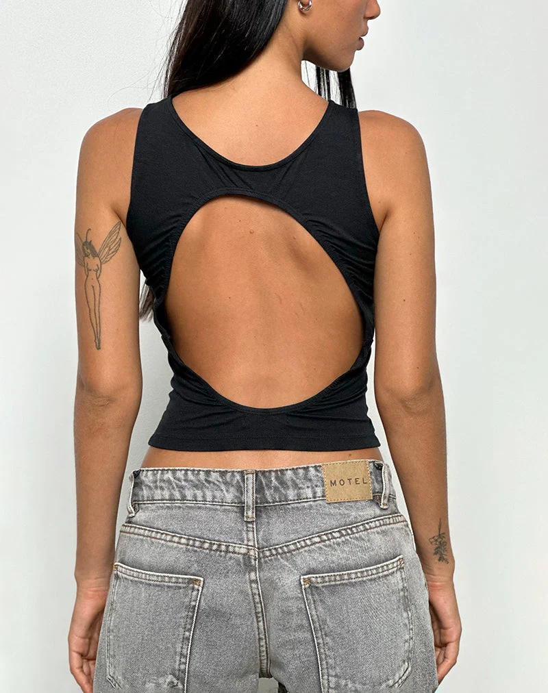 Rocio High Neck Backless Tank Top in Black (Débardeur dos nu à col montant)