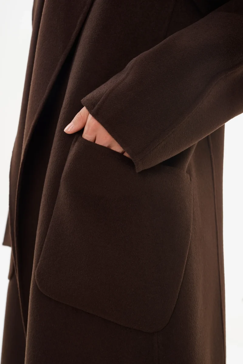 Manteau long en laine double face à col châle Thara