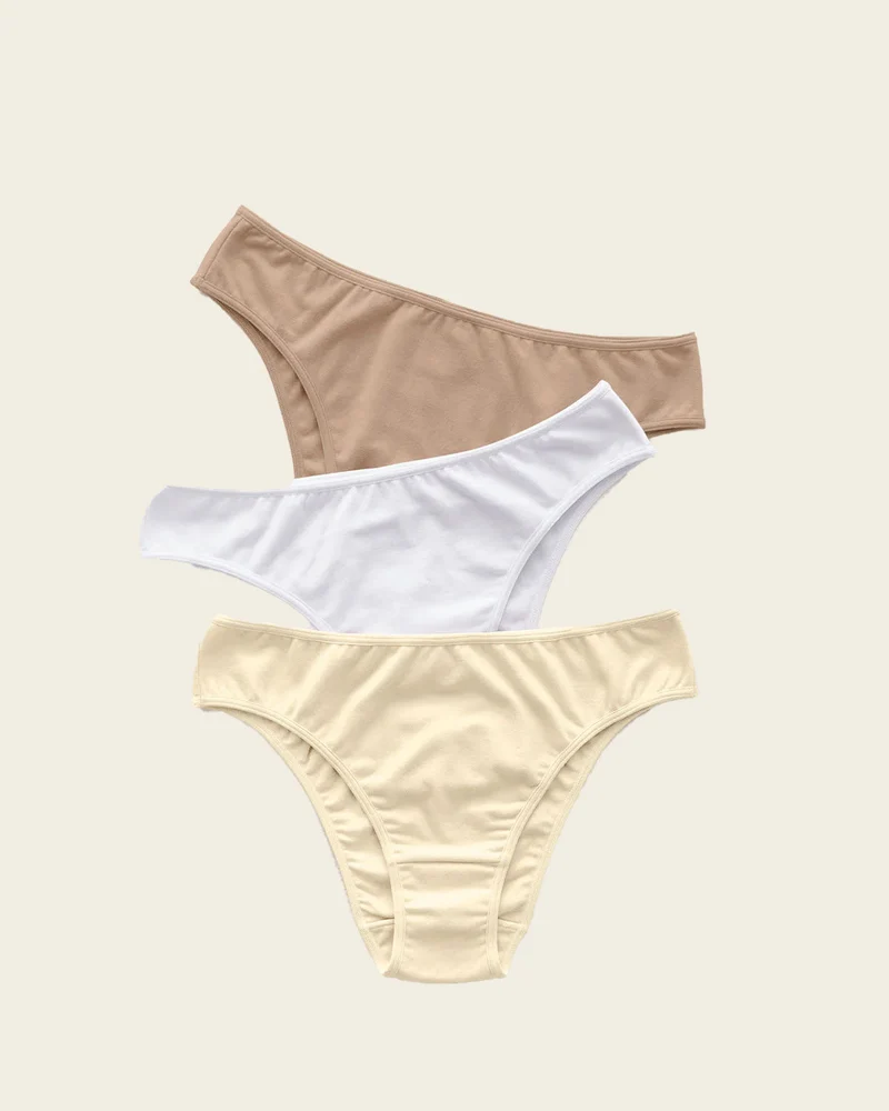 Pack de 3 culottes brésiliennes en coton avec un renfort de l'abdomen