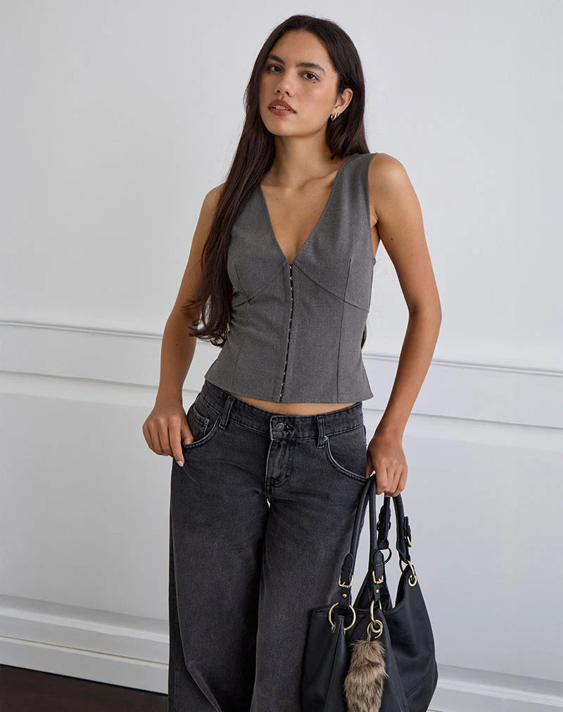 Salpa Plunge Top in Tailoring Charcoal (Top plongeant en tissu anthracite)