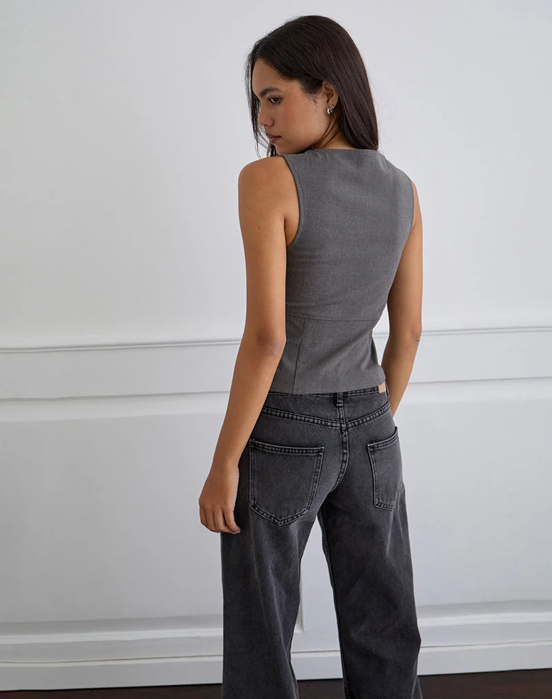 Salpa Plunge Top in Tailoring Charcoal (Top plongeant en tissu anthracite)