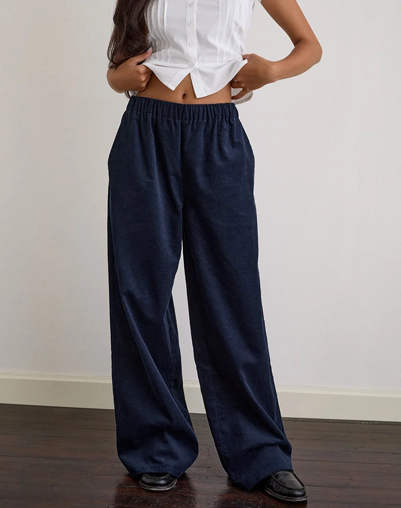 Pantalon à ceinture Sasiya en velours côtelé marine