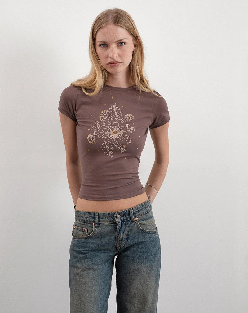 Tee-shirt Sutin en paillettes florales Muscade