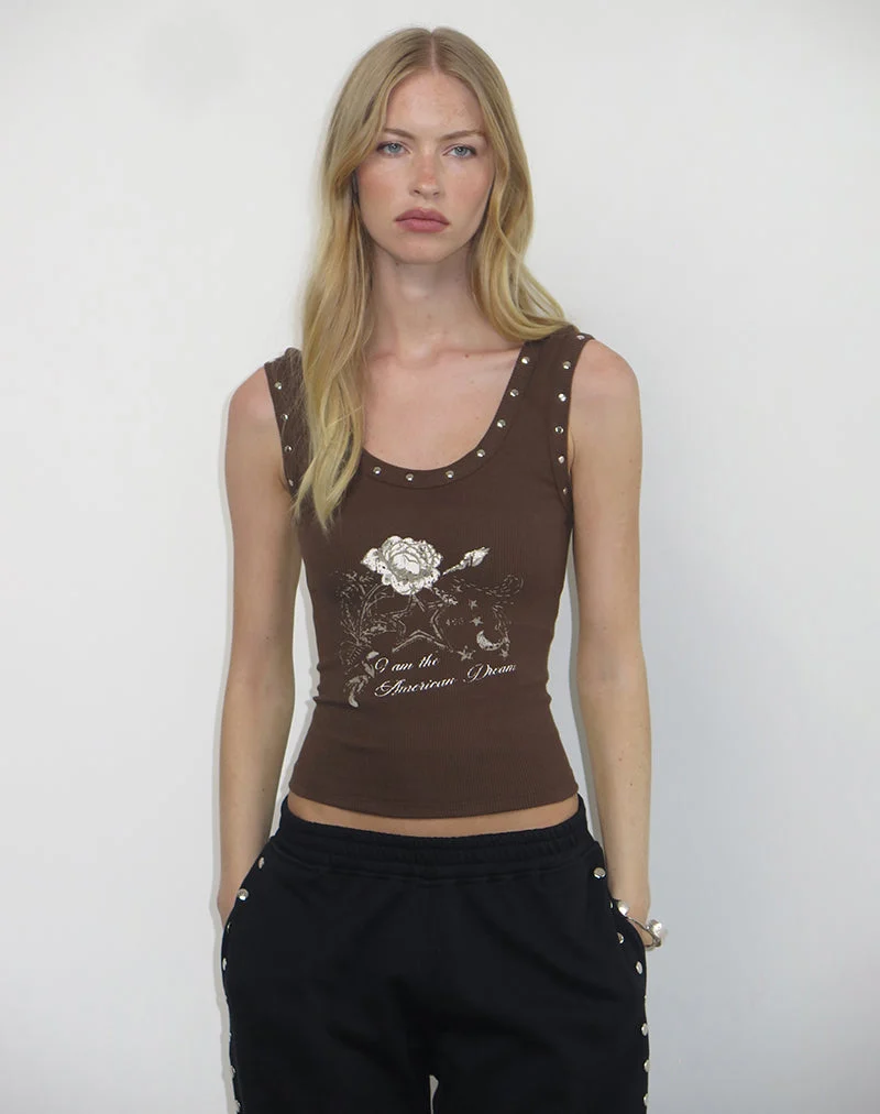 Daxio - Top de gilet en cacao American Dream avec clous