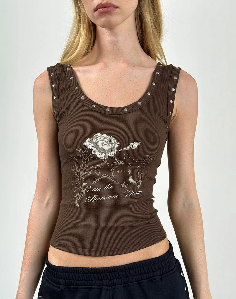 Daxio - Top de gilet en cacao American Dream avec clous