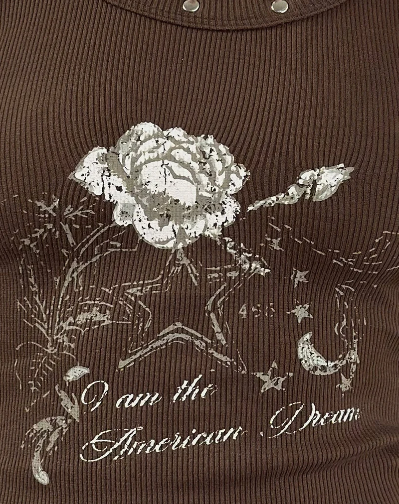 Daxio - Top de gilet en cacao American Dream avec clous