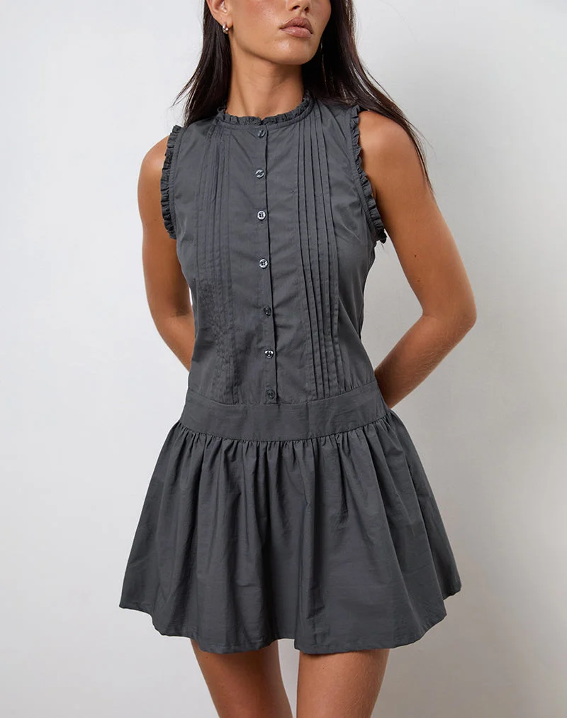 Mini robe Dayara en popeline gris anthracite