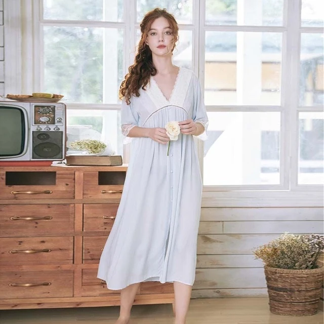 Roseheart Women White Sexy Sleepwear Night Dress Lace Homewear Nightwear Luxury Nightgown Female Court Gown Cotton
