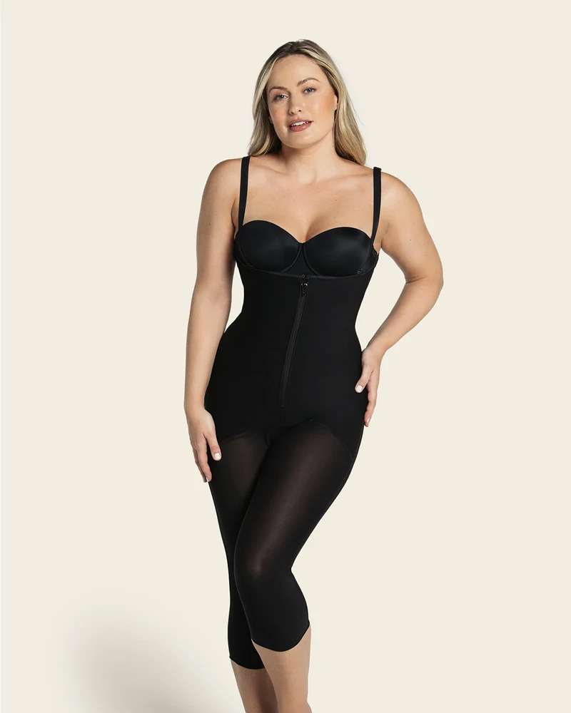 Body amincissant mi-cuisses avec zip et crochets