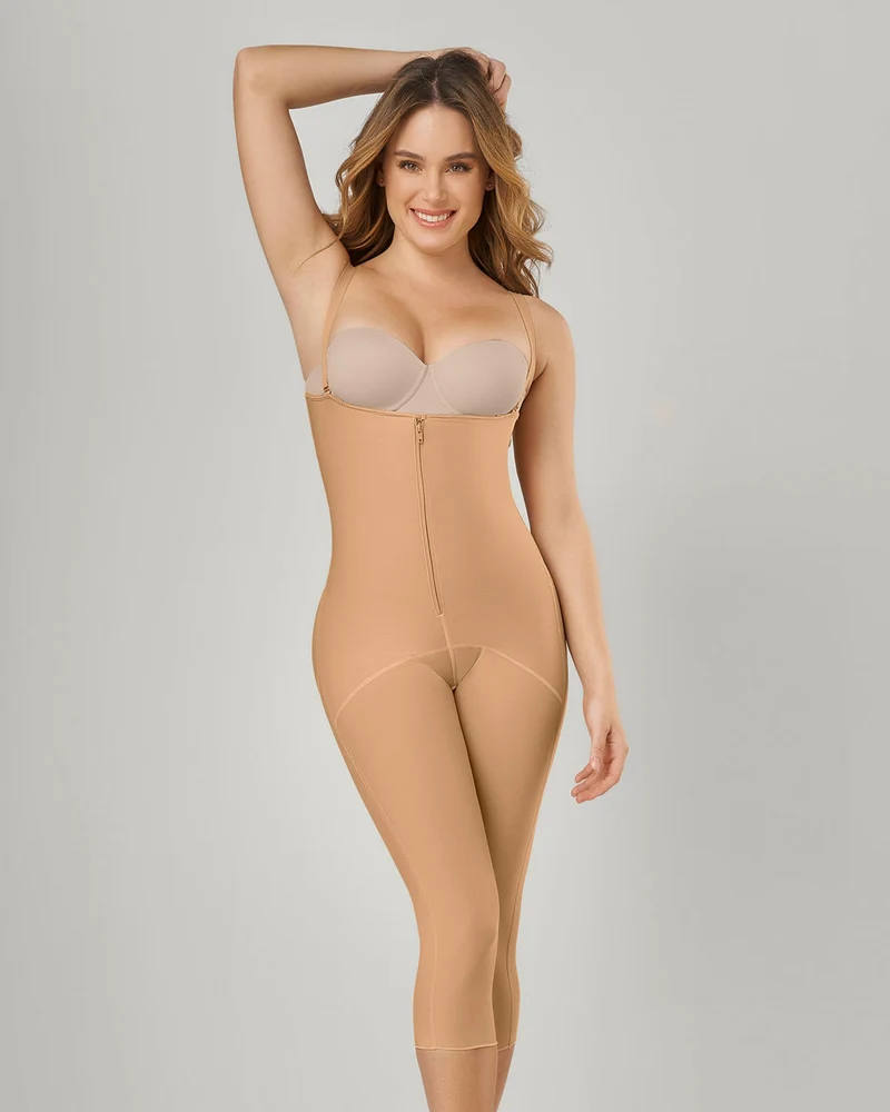Body amincissant mi-cuisses avec zip et crochets