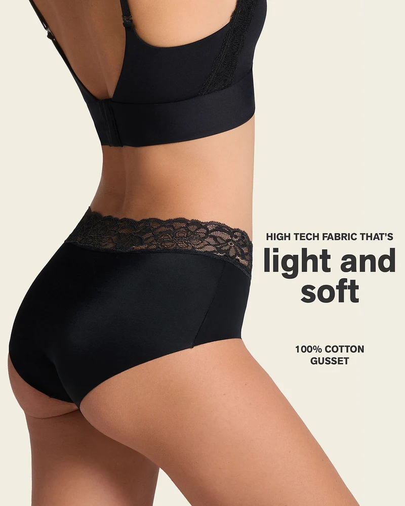 Culotte hipster en tissu ultraléger avec bordure en dentelle