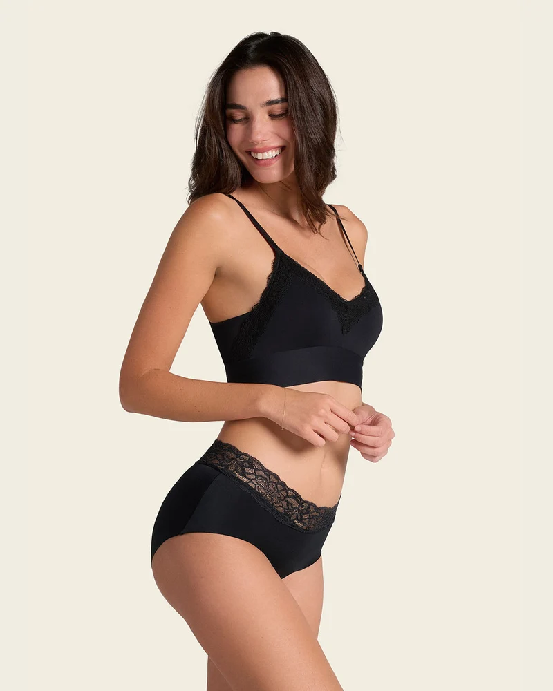 Culotte hipster en tissu ultraléger avec bordure en dentelle