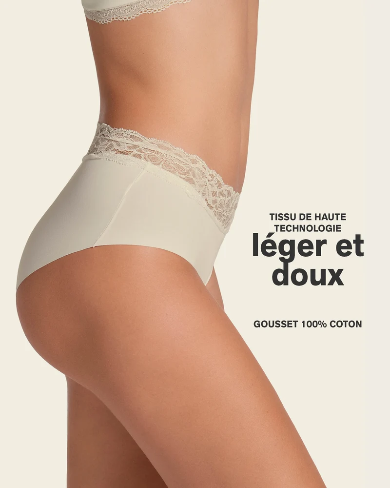 Culotte hipster en tissu ultraléger avec bordure en dentelle