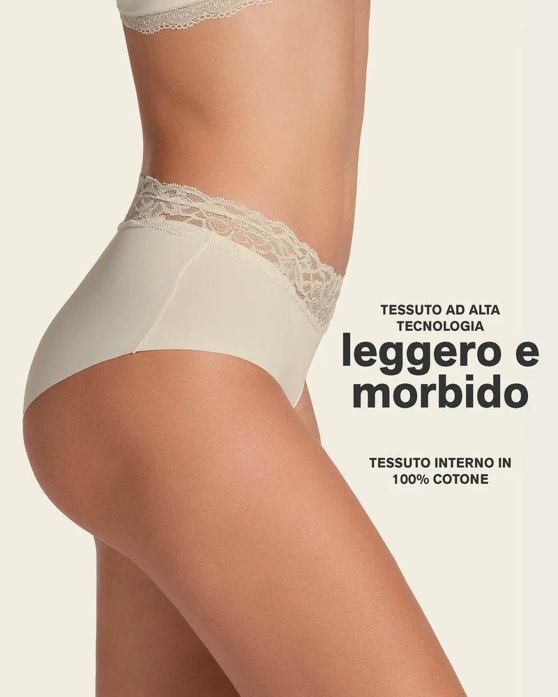Culotte hipster en tissu ultraléger avec bordure en dentelle