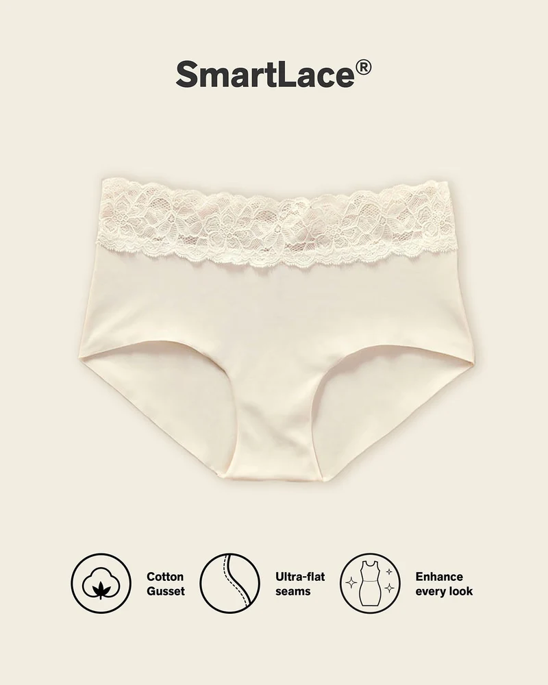 Culotte hipster en tissu ultraléger avec bordure en dentelle
