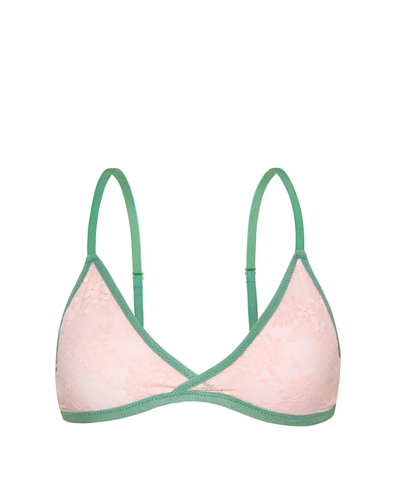 Soutien-gorge Lakara en maille rose avec bordures contrastées vertes