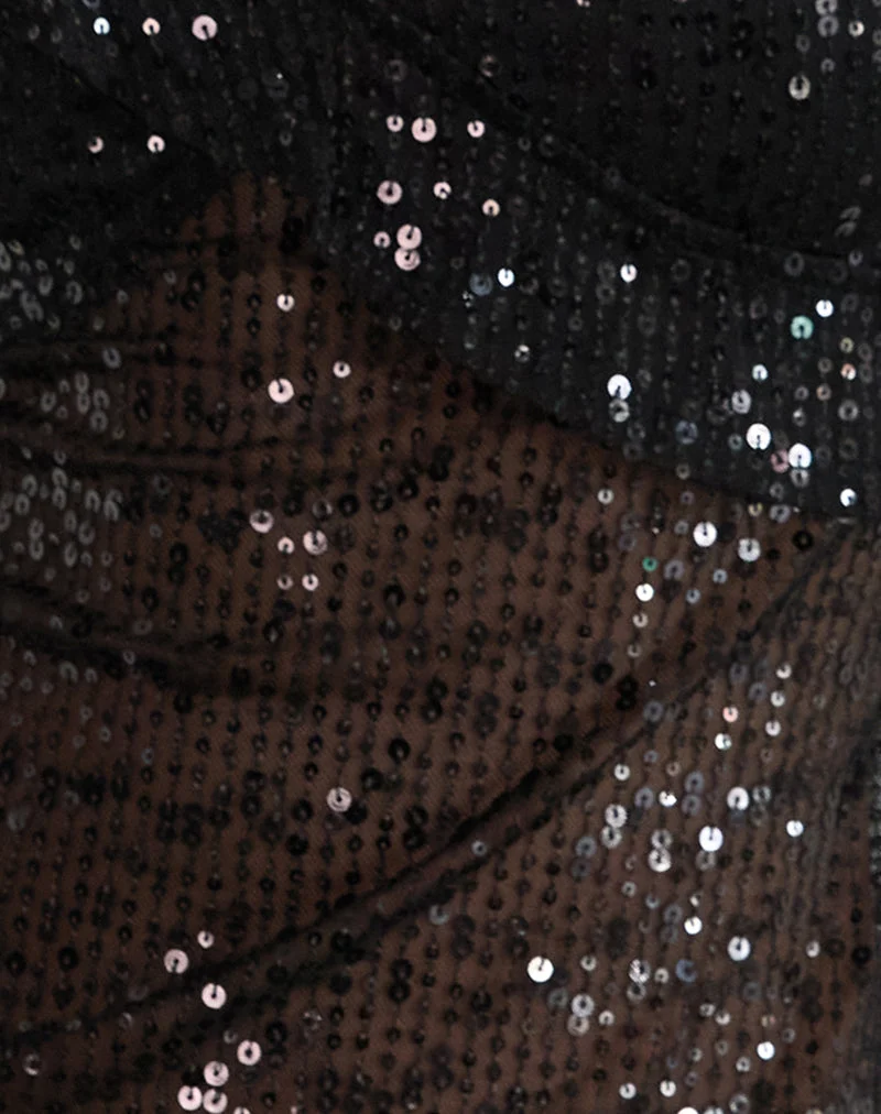 Iranila Asymmetric Top in Gauzy Sequin Black (Top asymétrique en paillettes vaporeuses)