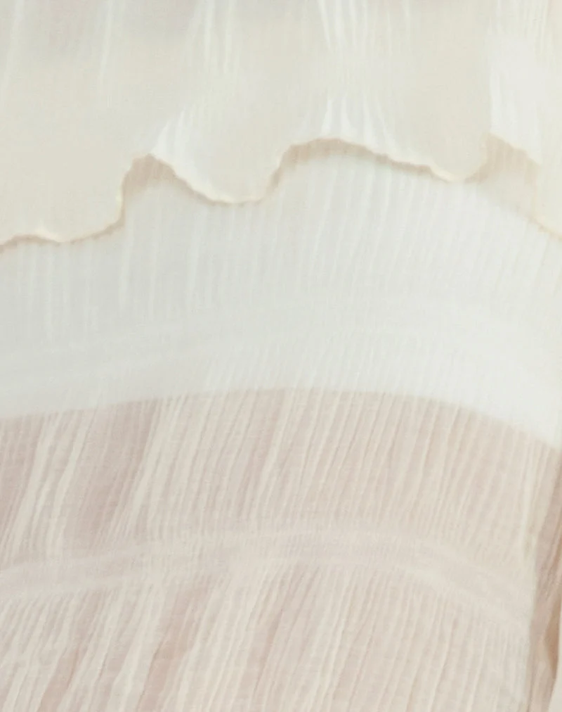Kalena Long Sleeve Bardot Top in Chiffon Plisse Ivory