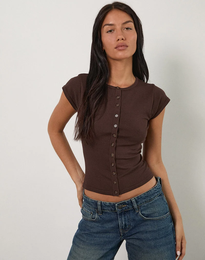 Top Elmira en maille chocolat amer