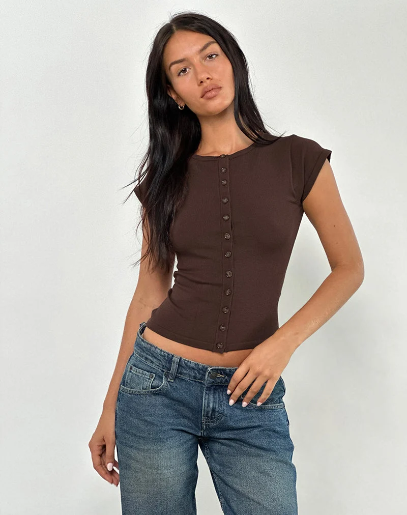 Top Elmira en maille chocolat amer